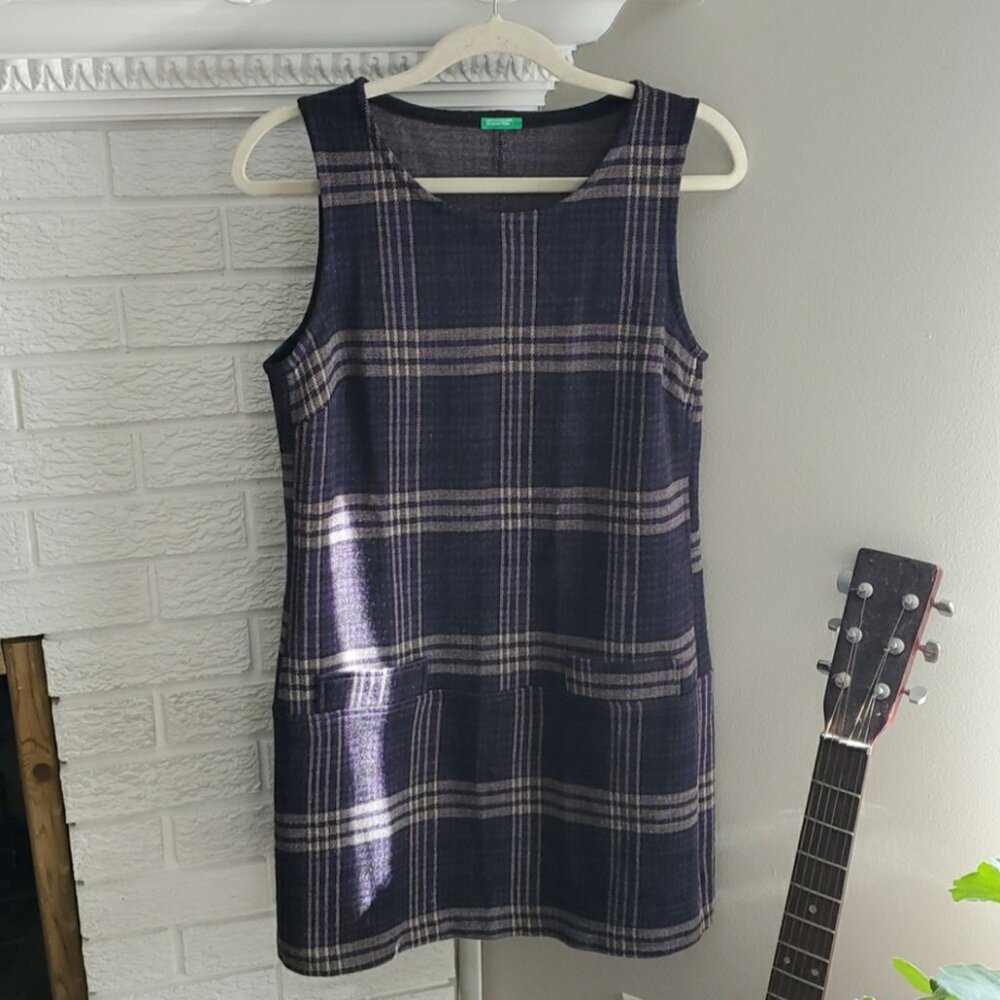 United Colors of Benetton Women's Plaid Mini Wool Blend Purple Dress Size M